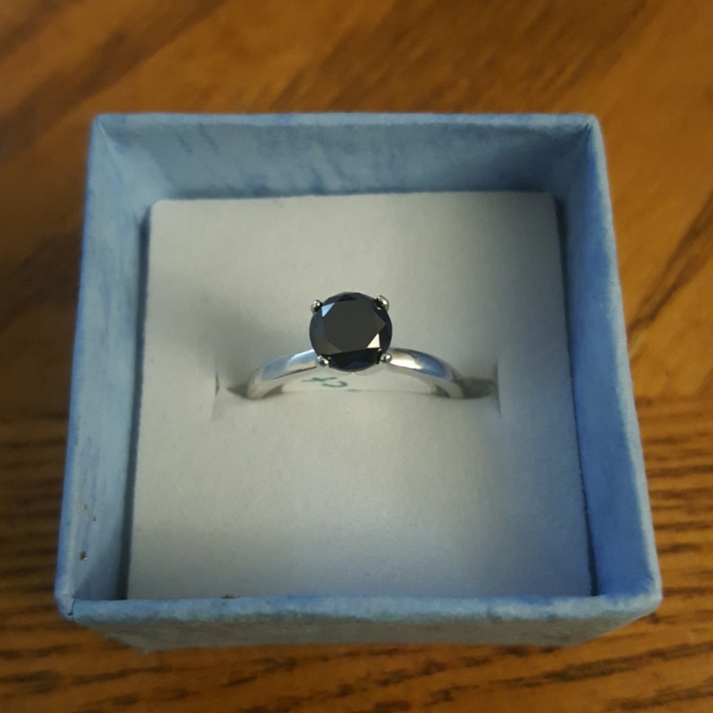 Black diamond .88ct sterling silver ring